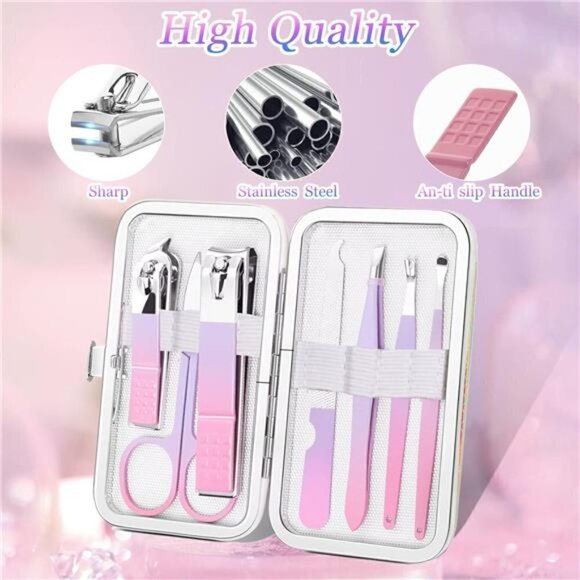 Manicure Set Personal Care Nail Clipper Kit Manicure 8 n 1 Pedicure PINK PURPLE - Picture 4 of 7